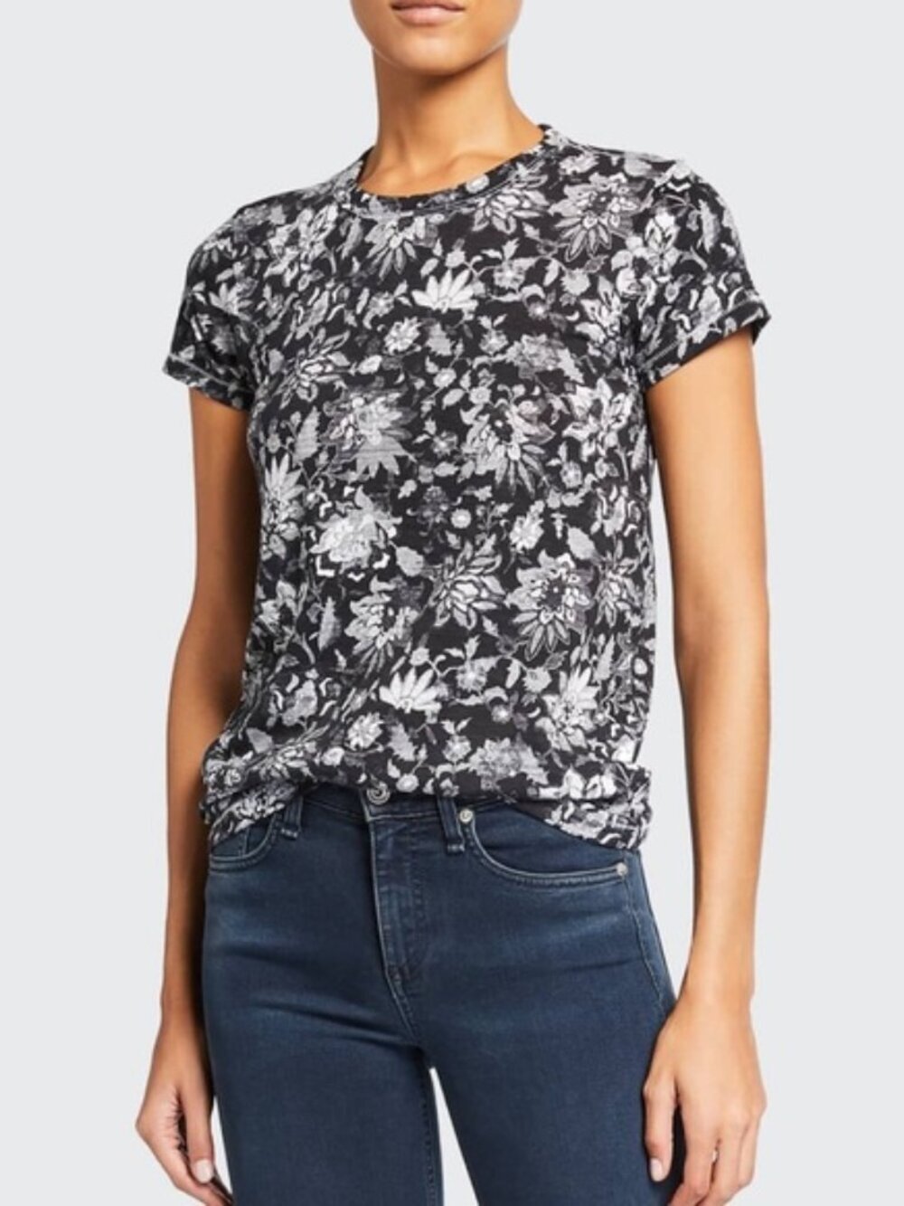 Rag & Bone Wallpaper Printed Crewneck Tee Short Sleeve Black Grey Small